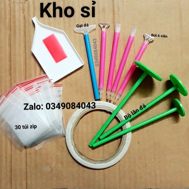 BỘ DỤNG CỤ LÀM TRANH ĐÍNH ĐÁ . KHAY . SÁP BÚT. BỘ LĂN. túi zip