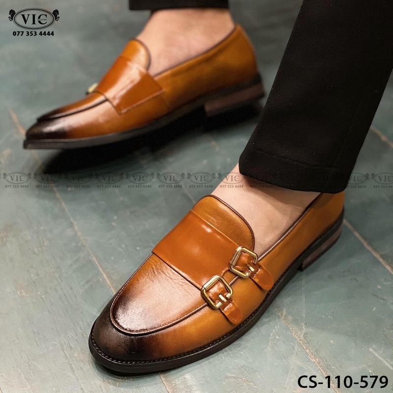 [FREESHIP - DA THẬT] - Giày tây nam công sở - Giày lười nam da bò màu patina cao cấp lịch lãm
