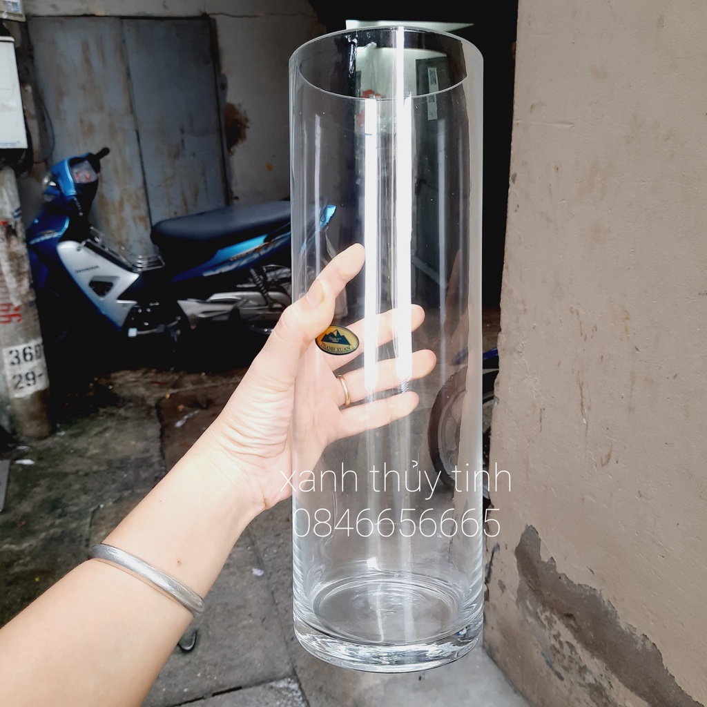 Lọ cắm hoa tròn 10x35cm, bình thủy tinh trang trí, trụ cắm hoa dáng tròn thủy tinh việt nam trong veo
