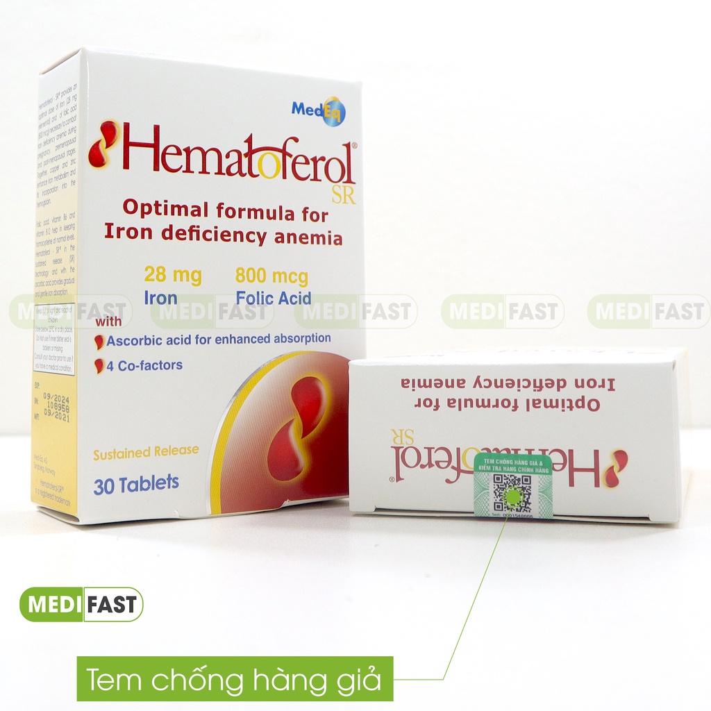 Bổ sung sắt hữu cơ Hematoferol, Vitamin B, acid folic cho cả mẹ và bé, giúp tái tạo hồng cầu Nhập khẩu Châu Âu - Hộp 30v
