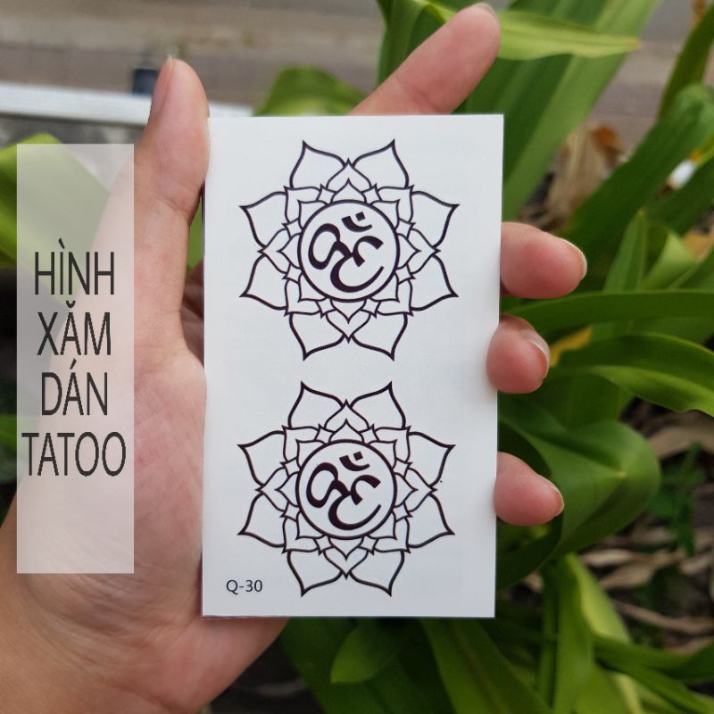 Hình xăm biểu tượng hoa sen q30. Xăm dán tatoo mini tạm thời, size &lt;10x6cm