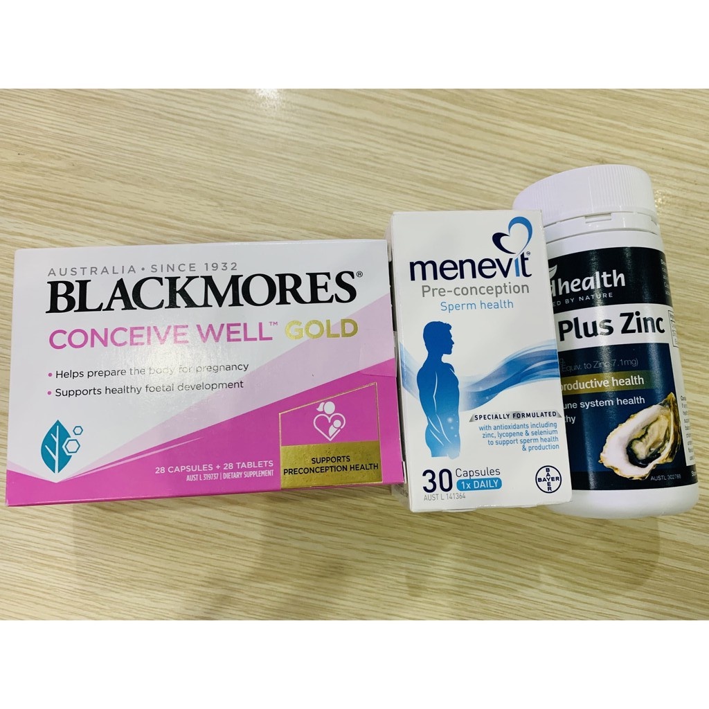 [Hàng chuẩn Úc] Combo Thụ Thai 3 món (Menevit + Hàu Oyster Plus + Blackmores Conceive Well Gold) HSD 2022,2023 | Thế Giới Skin Care