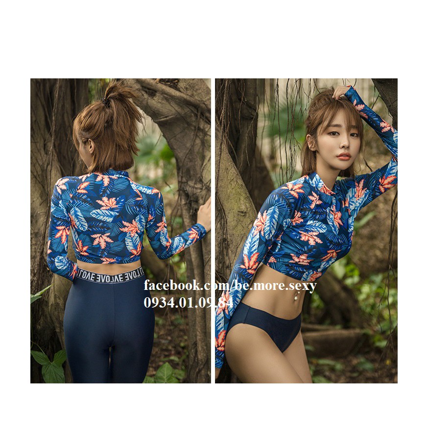 Đồ bơi dài tay Hàn Quốc croptop hoa quần dài | BigBuy360 - bigbuy360.vn