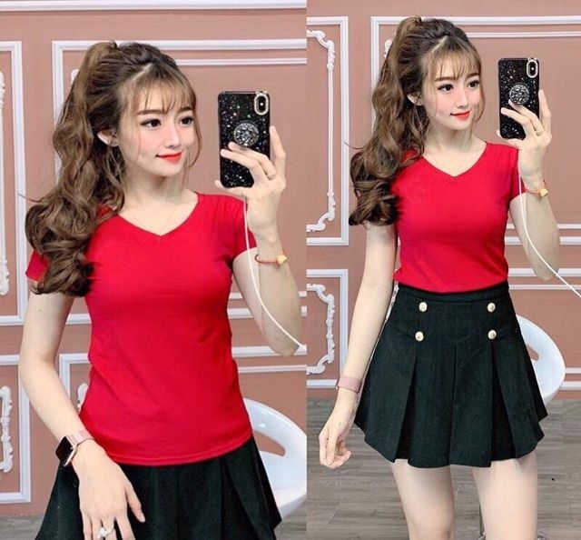 Áo Thun Cổ Tim Chất Xước Có Túi Hàng Nhập Quảng Châu