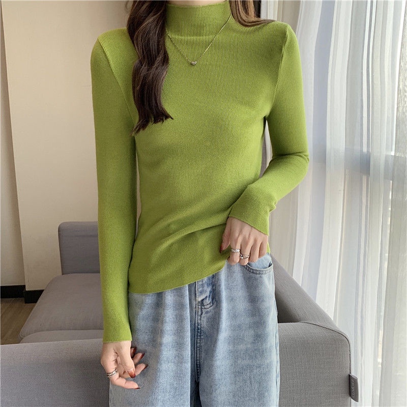 Áo Len Tay Dài Cổ Lọ Màu Trơn Đơn Giản Phong Cách Hàn Quốc