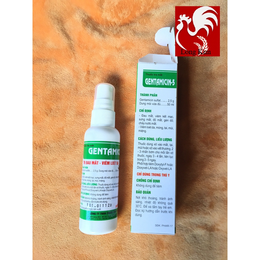 GENTAMICIN-5 chai 50ml - Xịt đau mắt, viêm loét da - Gà, heo, bò, chó, mèo