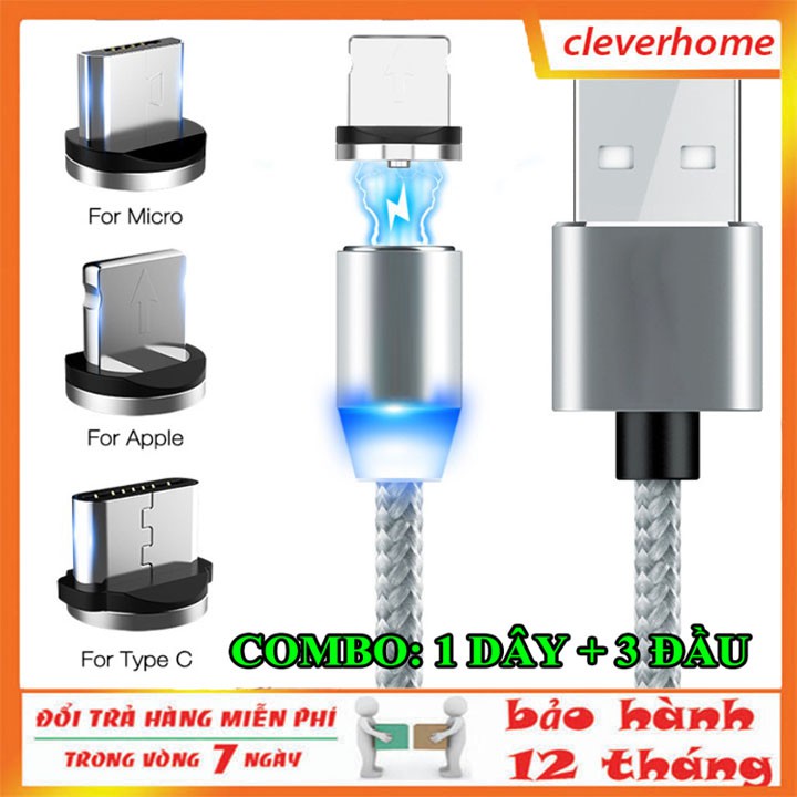 Cáp Sạc Nam Châm 3 Đầu Android/ Type C Và iPhone 360 Độ Dây Dù Siêu Bền dài 1m