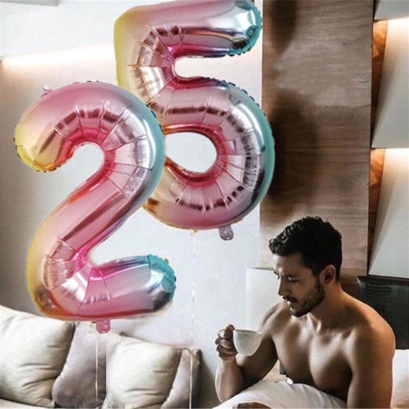 Bong bóng lá nhôm 32 inch hình số màu cầu vồng trang trí tiệc