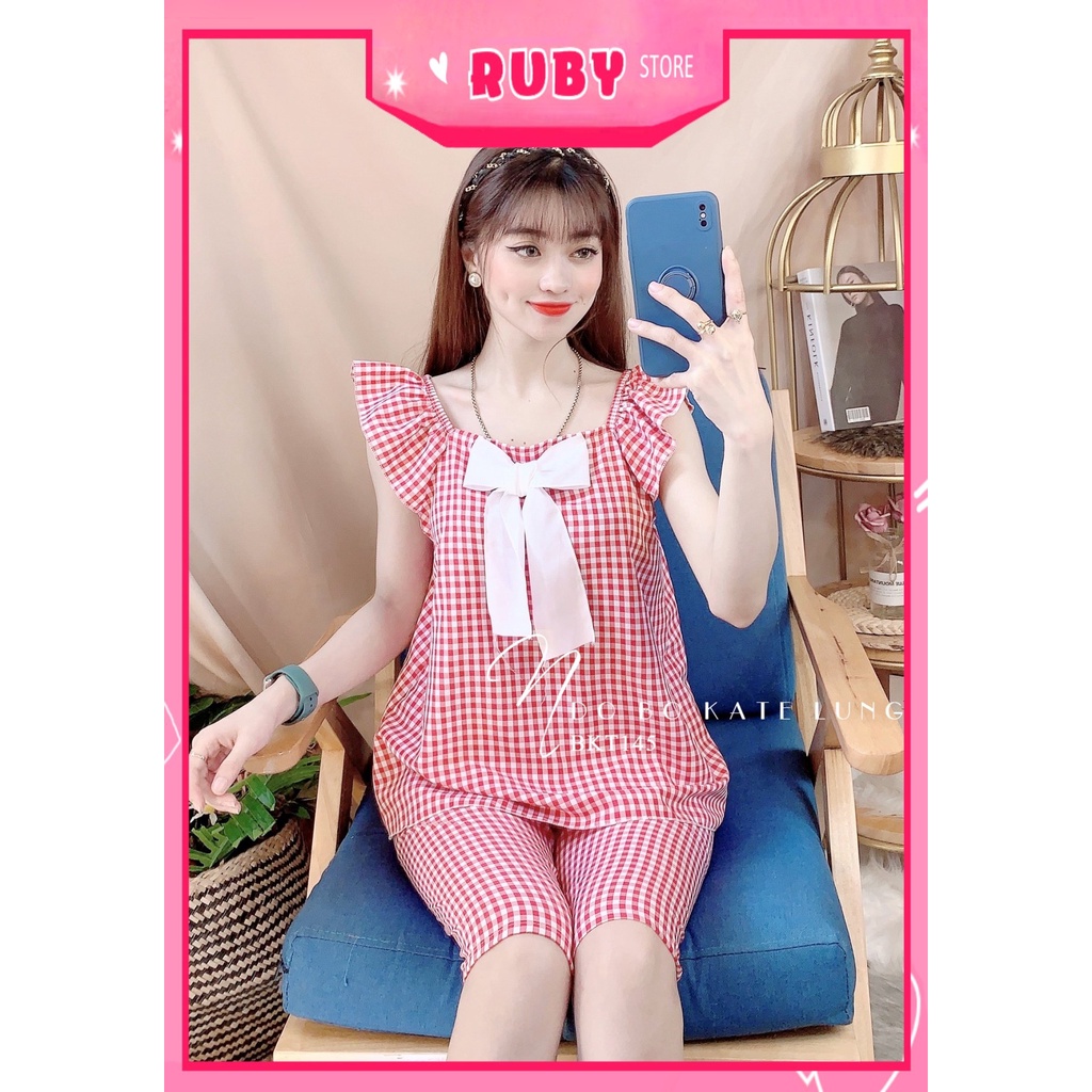 Đồ bộ kate cho nữ mặc nhà chất vải mềm mịn mát in họa tiết caro nhí dễ thương BKT145
