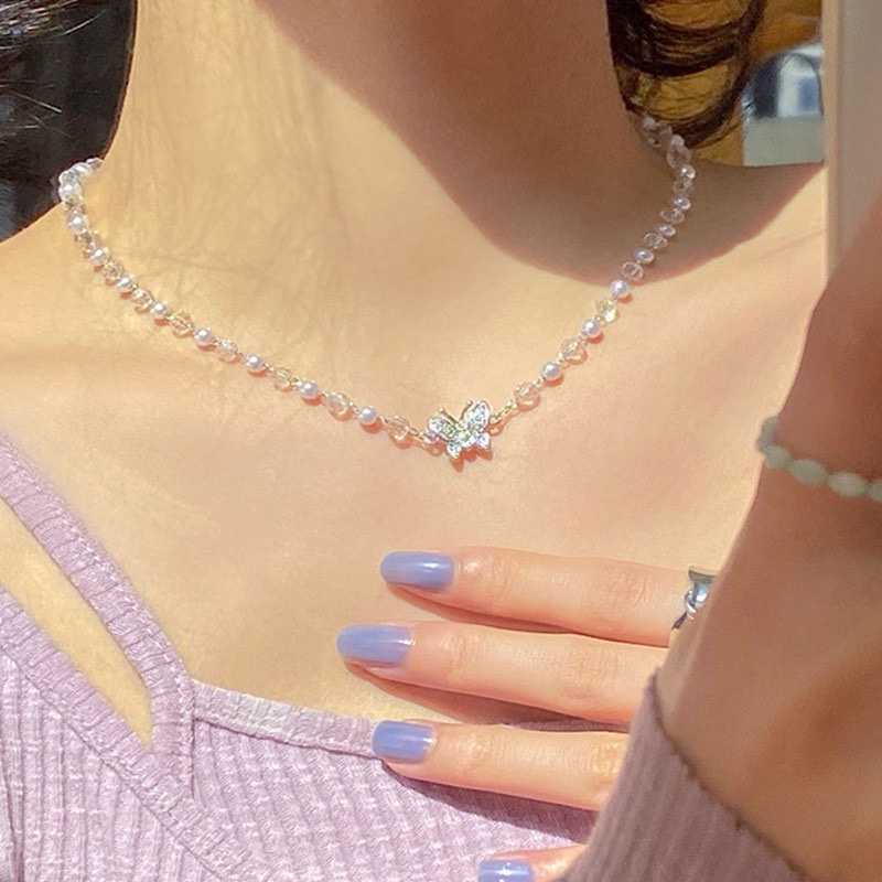 Vòng cổ Mặt Bướm Đính Ngọc Trai Thời Trang