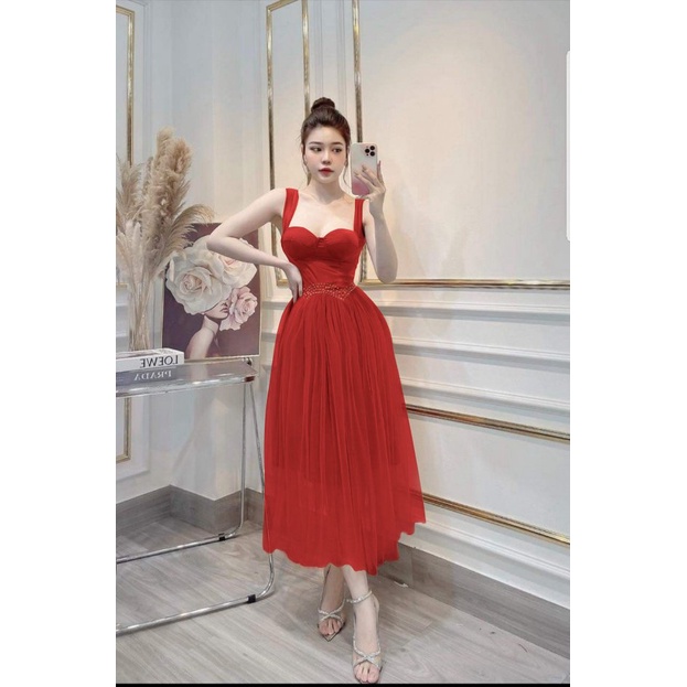 ĐẦM LƯỚI ĐÍNH CƯỜM HAI DÂY BẢN LỚN HÀNG THIẾT KẾ SIÊU HOT PU