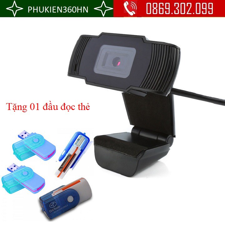 Webcam dùng cho Laptop, máy tính bàn, hỗ trợ học online + Tặng 01 đầu đọc thẻ