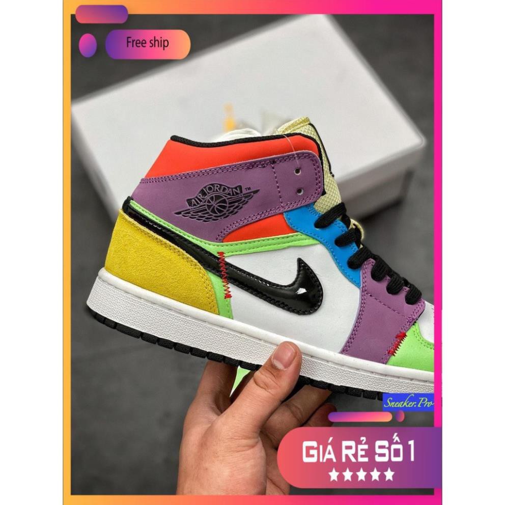 (FULL BOX + QUÀ TẶNG) Giày thể thao AIR Jordan 1 Mid SE Multi-Color (W) cổ cao siêu đẹp dành cho nam và nữ