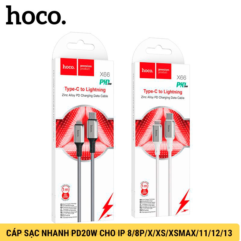 Cáp Sạc Nhanh 20W PD Cho IP 8/8P/X/XS/11/12/13/PRO MAX - Dây Sạc Type-C To IP Hoco X66 Siêu Nhanh Siêu Bền [CHÍNH HÃNG]