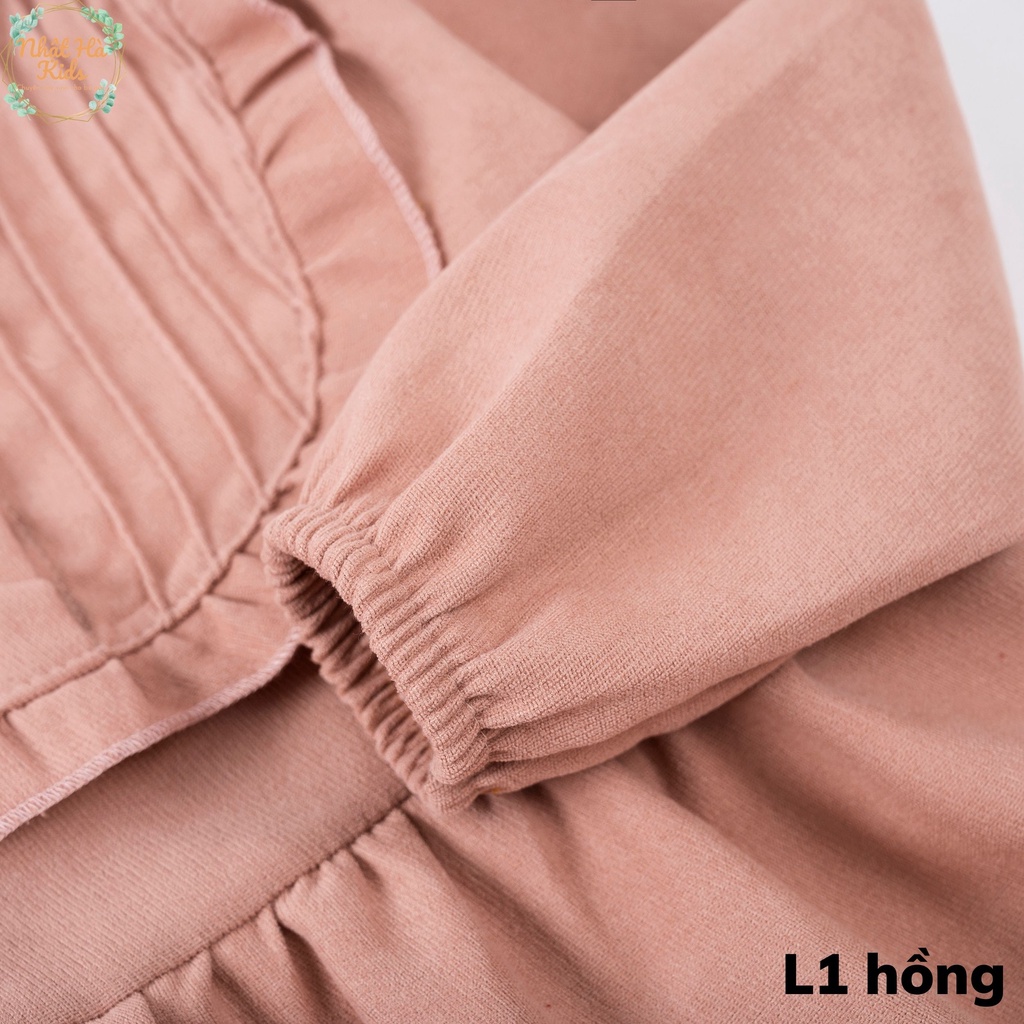 Váy bé gái thu đông L1 size đại từ 12-43kg chất liệu nhung tăm cổ tròn dáng váy xòe 3 tầng