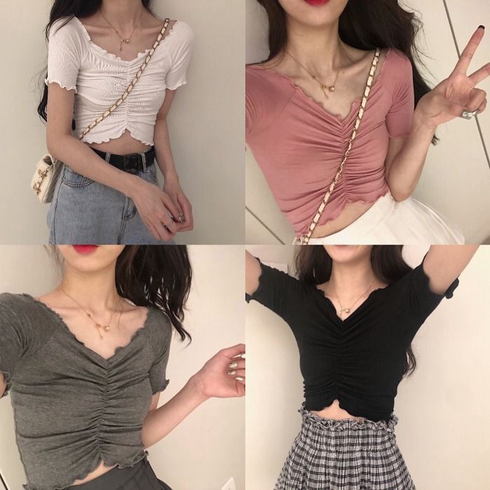 Women Short Sleeve T-shirt Summer Slim Knit Top