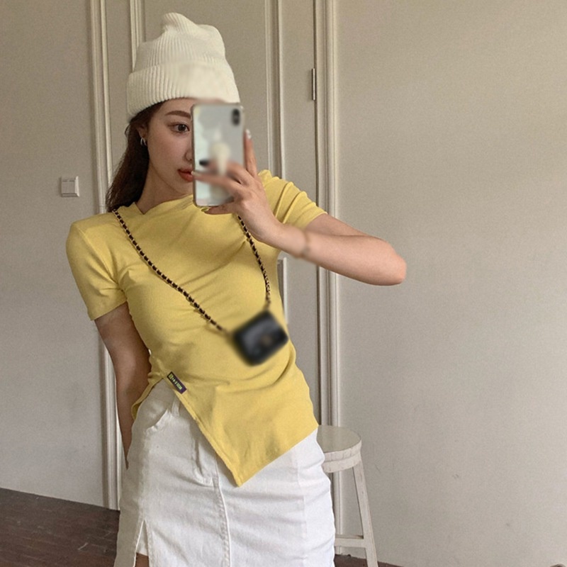 Áo Thun Tay Ngắn Cổ Tròn Chất Liệu Thoáng Khí Thời Trang Quyến Rũ Cho Nữ