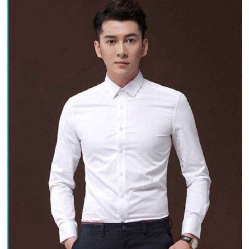 Áosơ mi nam Sơ mi nam chất lụa dài tay trắng trơn cổ bẻ cao cấp vip