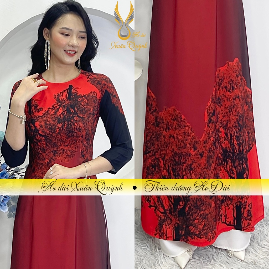 Áo Dài Trung Niên Sang Trọng Nổi Bật, Lụa Habutai Co Dãn Mềm Mại A17 - Áo Dài Xuân Quỳnh