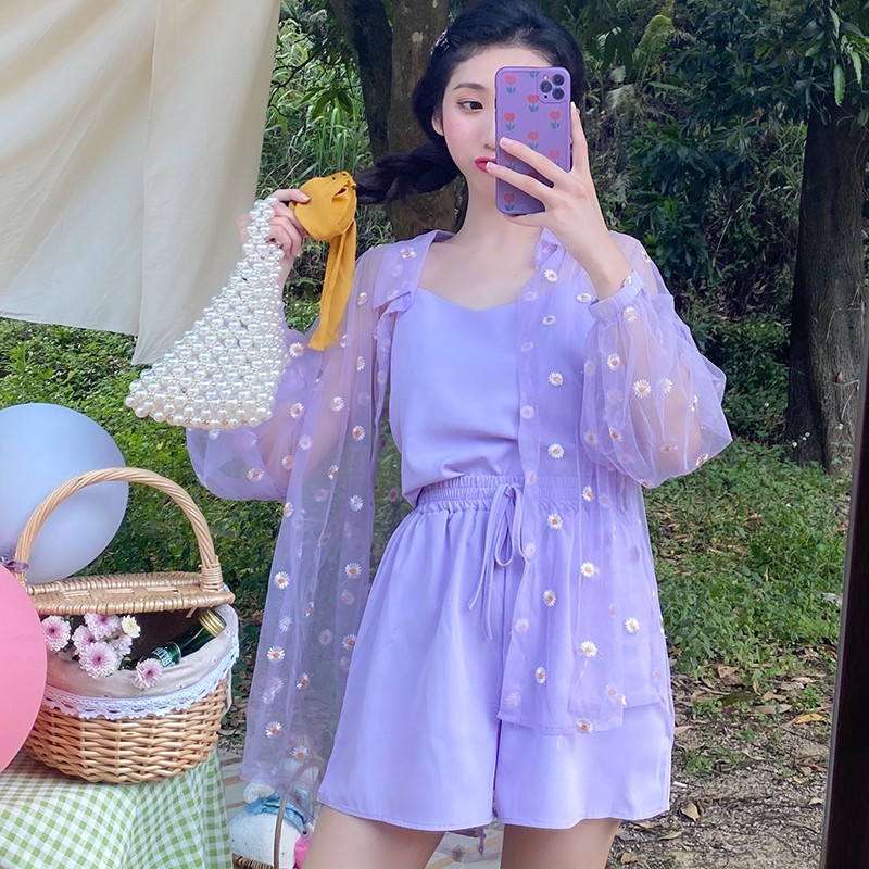 Áo khoác hoa cúc phong cách hàn quốc thời trang hè đi biển sành điệu