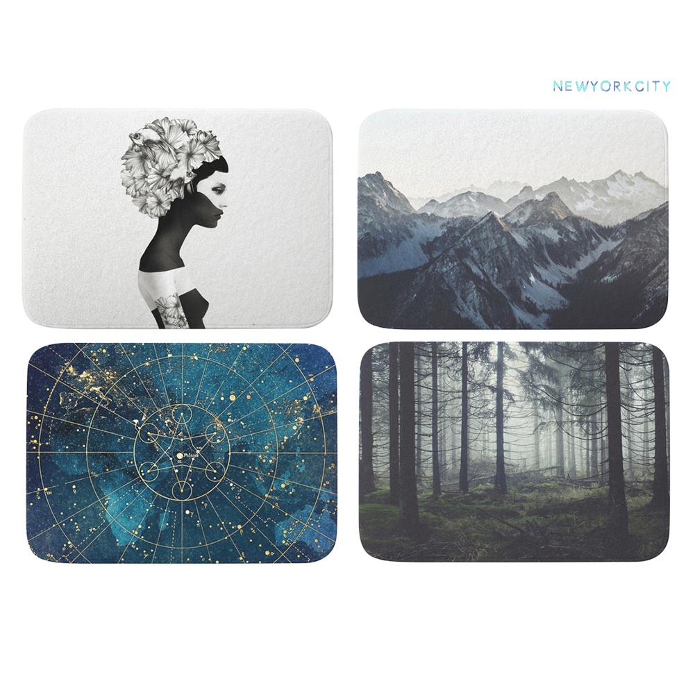 Thảm lót cửa chùi chân Chống Trượt Hình Chữ Nhật In Họa Tiết Núi Biển