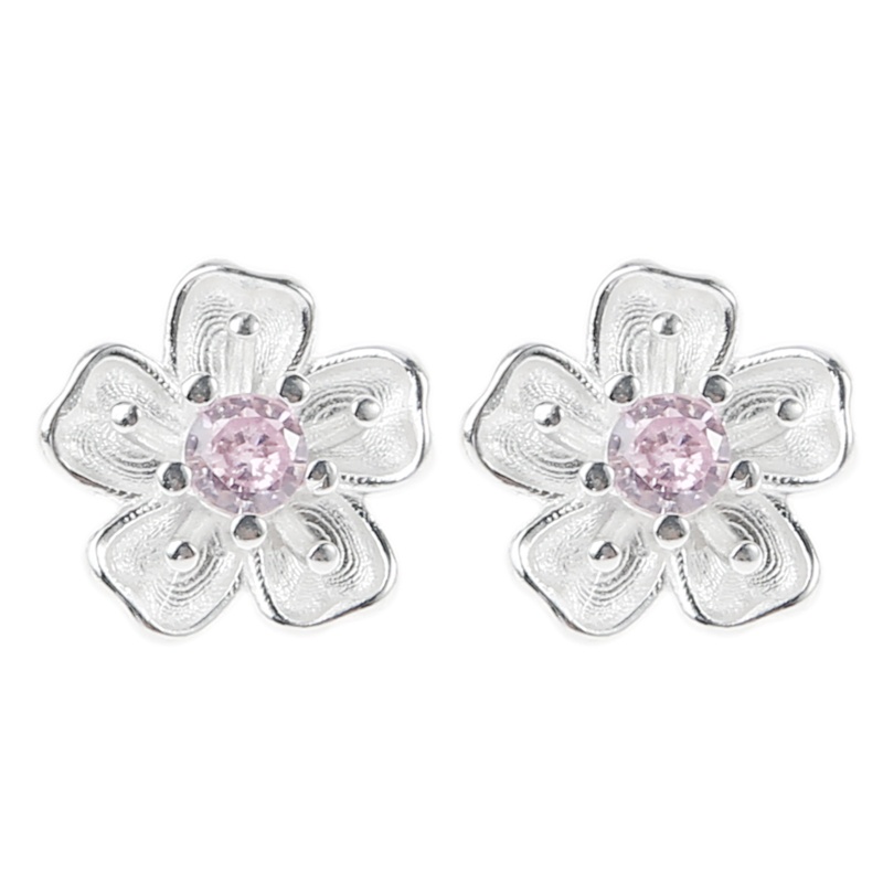 Khuyên Tai Hình Hoa Anh Đào Đính Đá Zircon Màu Hồng / Tím