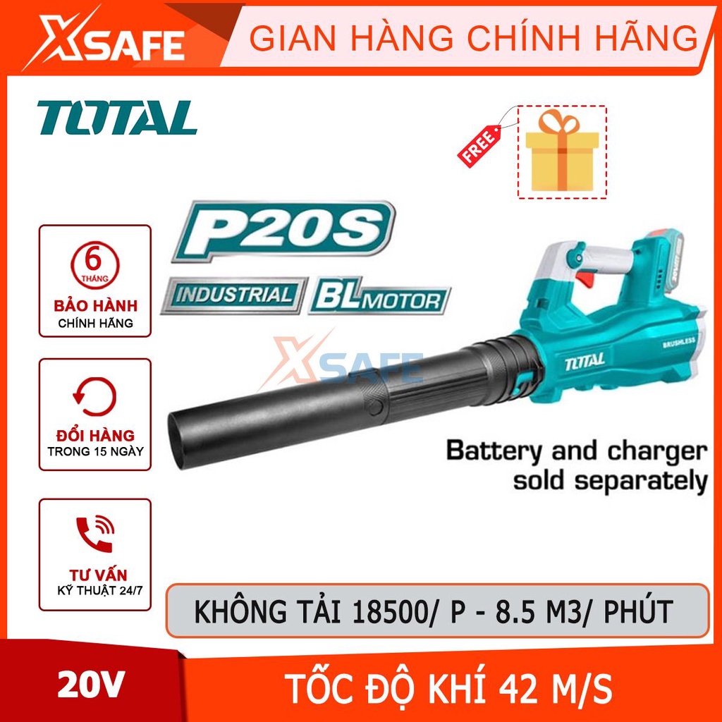 Máy thổi bụi cầm tay TOTAL TABLI20428 dùng pin lithium 20V, motor không chổi than, tốc độ không tải: 18500rpm