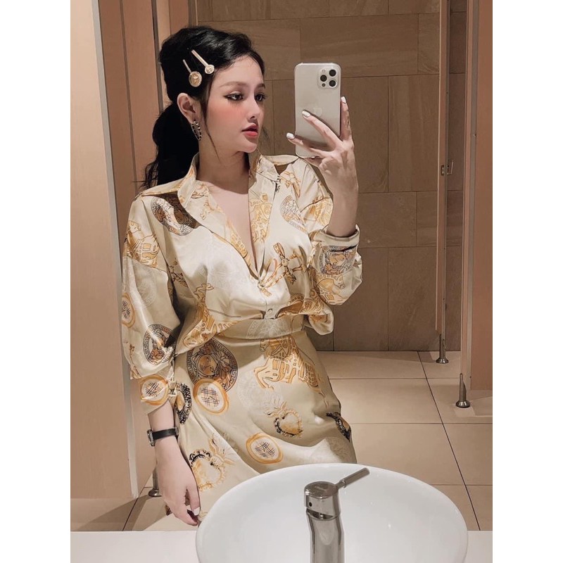 [Siêu Hot] Set Lụa Hoạ Tiết Cá Tính, Set Bộ Áo Sơmi Lụa Kèm Chân Váy Sang Chảnh Có Ảnh Thật Kèm Video | BigBuy360 - bigbuy360.vn