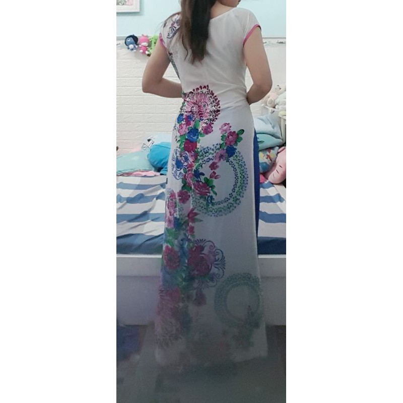 Thanh lý bộ áo dài voan hoa eo 75cm trở lại , kèm quần phi xanh