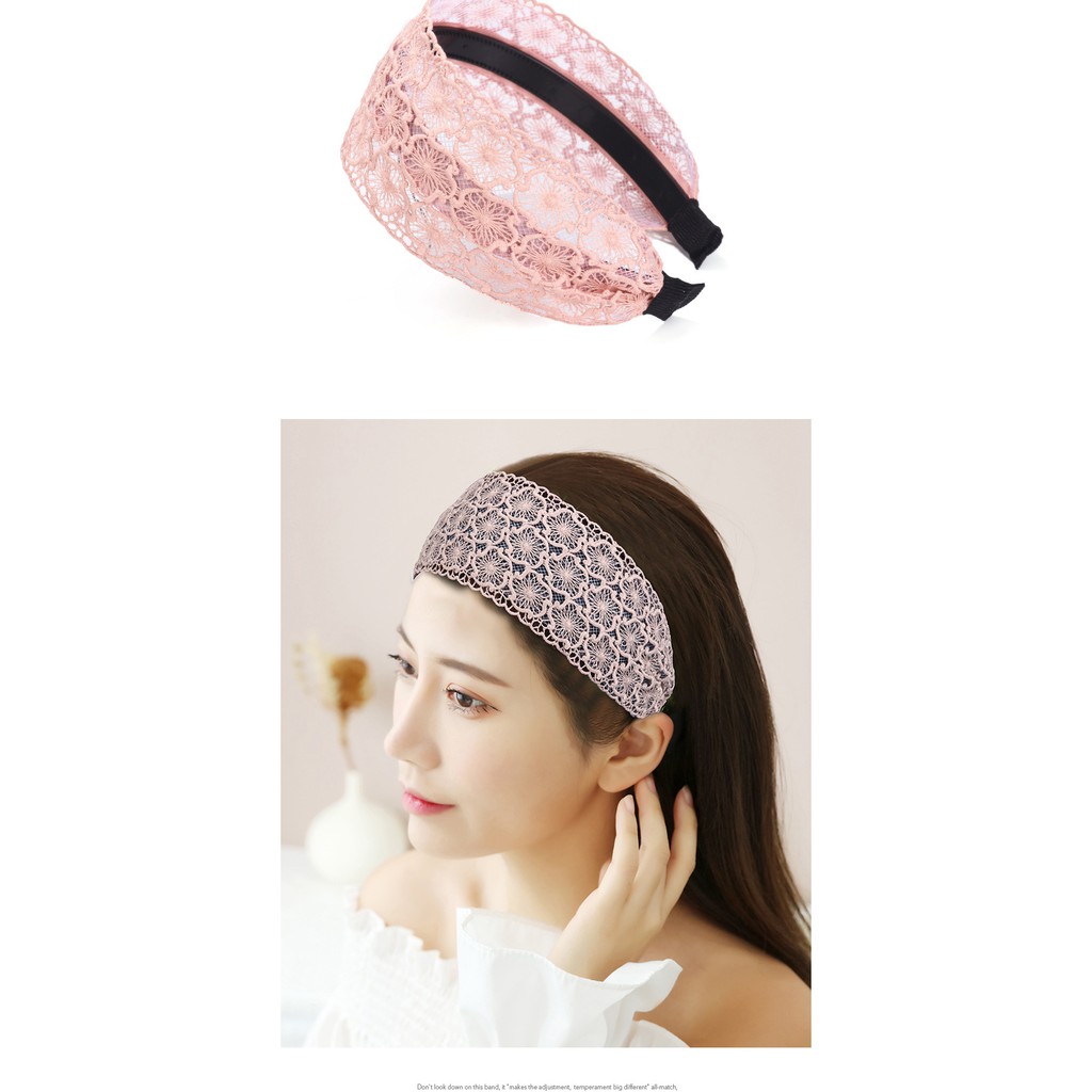 Bờm cài tóc nữ ren bản to thêu hoa Vintage dễ thương BN125