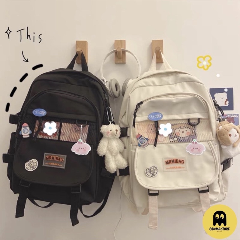 Balo đi học ulzzang siêu xinh MrMi bag Ver 2  HÀNG CÓ SẴN  2 màu đen-trắng