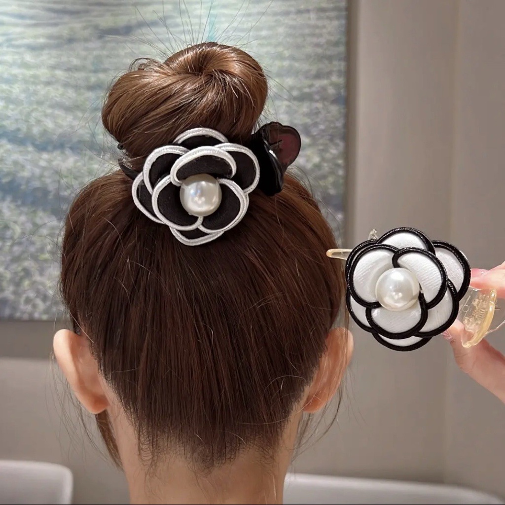 Kẹp tóc càng cua hoa hồng vải ngọc trai nhân tạo TIMSTORE phu kiện thời trang phong cách hàn