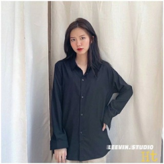 Áo sơ mi đen phom rộng