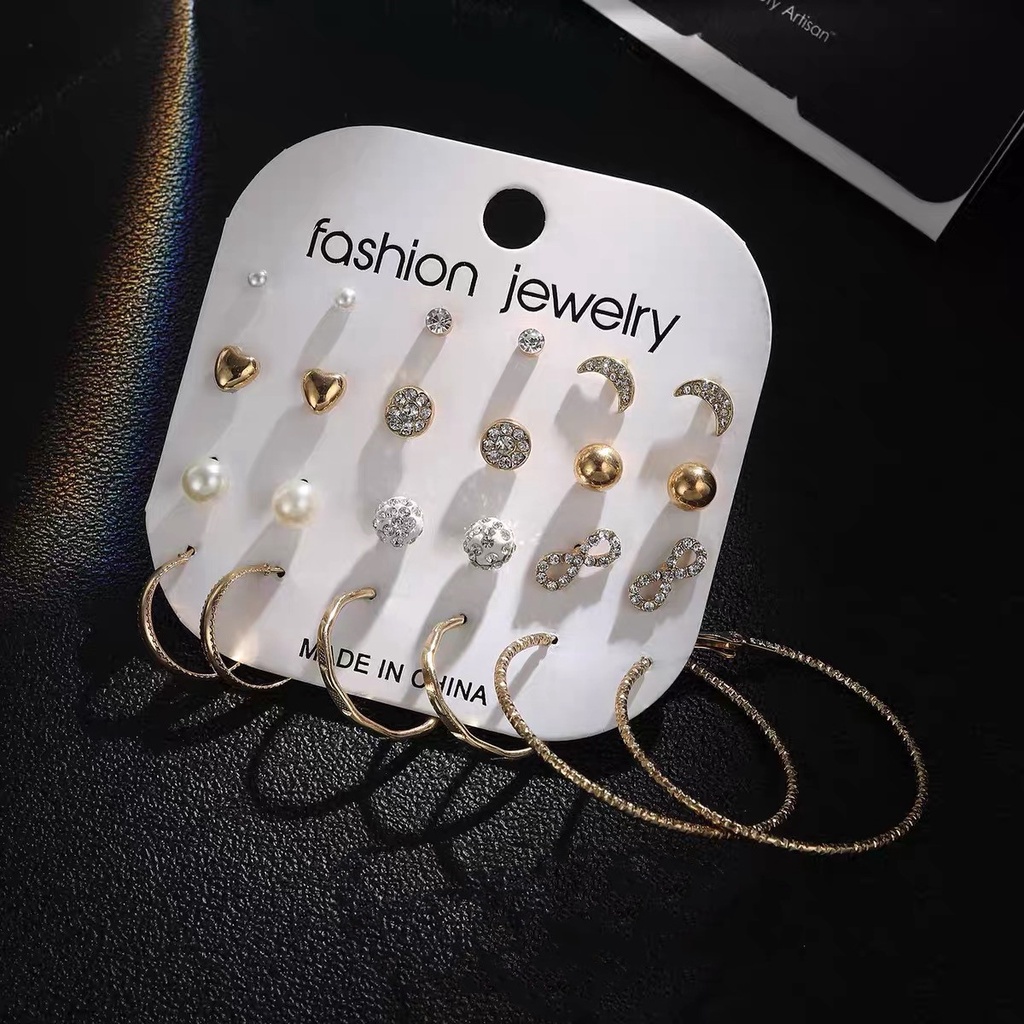 Bộ 12 Đôi Bông Tai Thời Trang Hàn Quốc