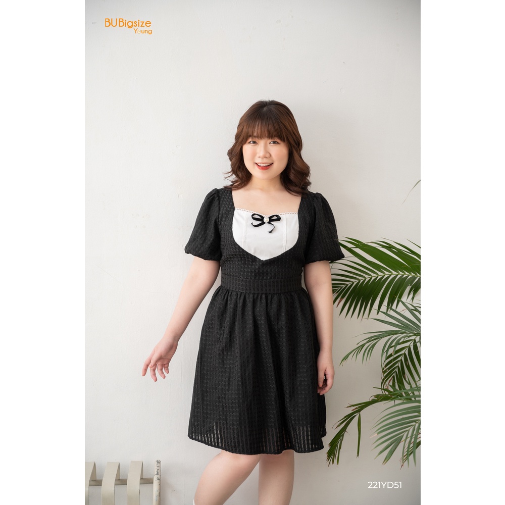Đầm đan cổ vuông phối ngực trắng BIGSIZE (55kg đến 95kg) - 22YD51 - [BU Bigsize Young]