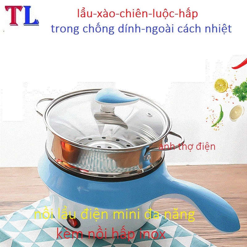 nồi lẩu mini nấu mì nồi lẩu đa năng 2 tầng kèm hấp 18cm 26cm 28cm