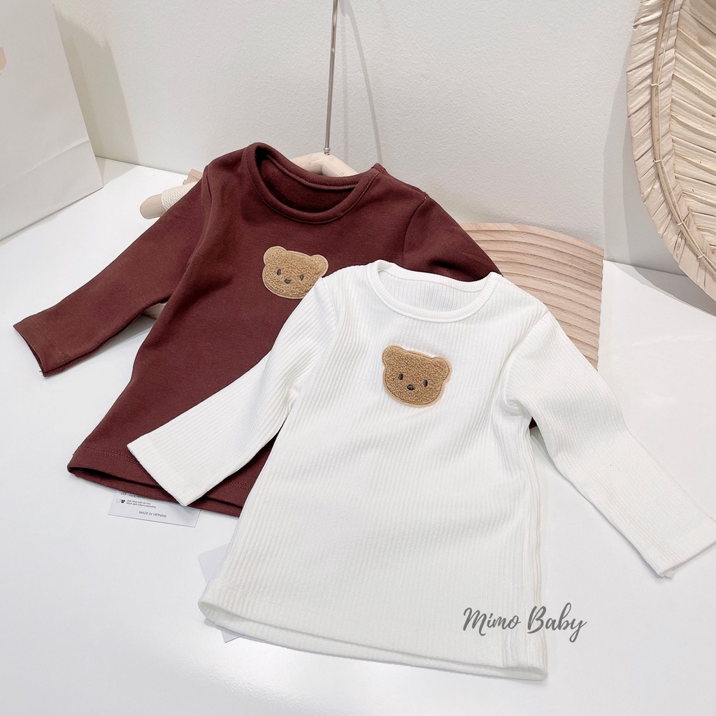 Áo cotton cao cấp dài tay đính gấu thêu dễ thương cho bé QA32 Mimo Baby