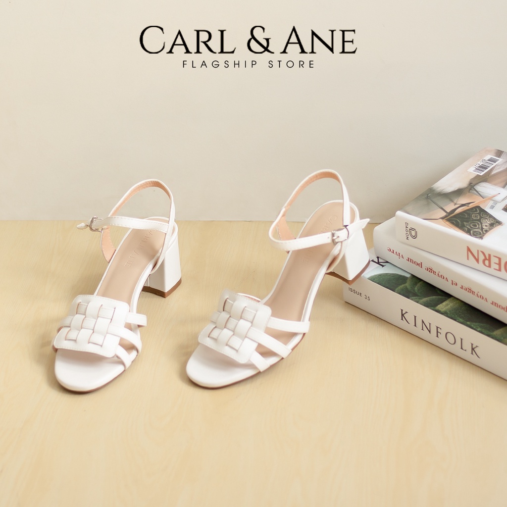 Carl & Ane - Giày sandal cao gót mũi hở phối quai đan cao 5cm màu bò_ CS013