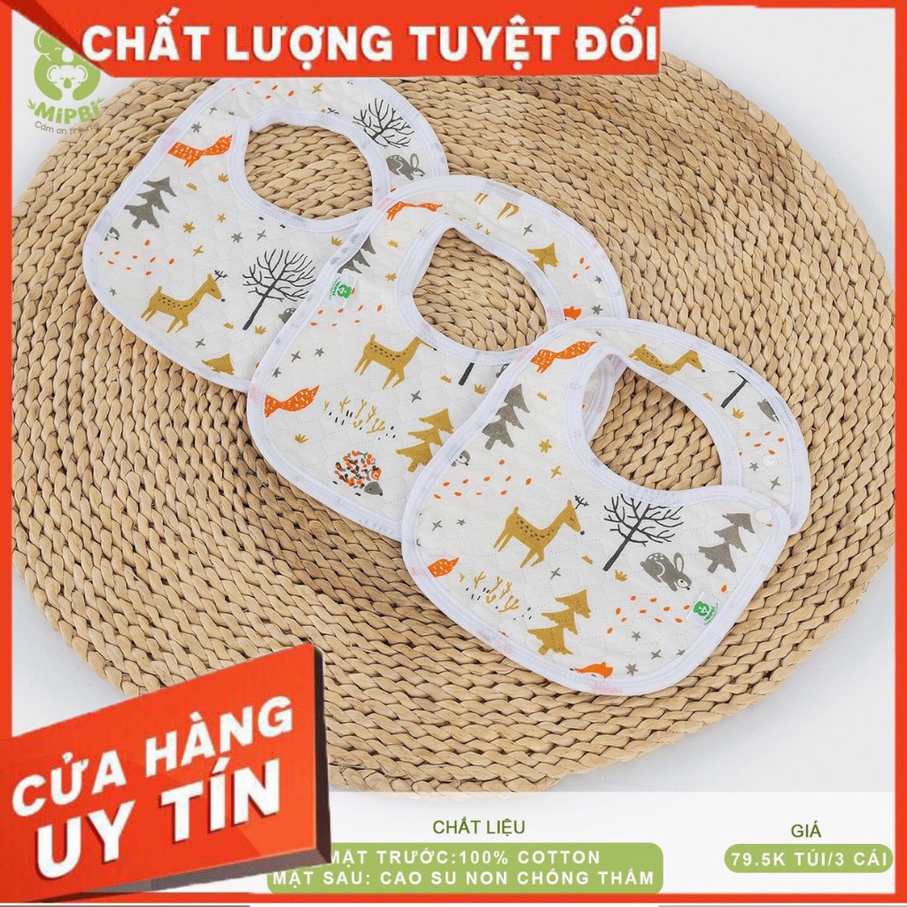 Sét 3 Yếm chống thấm mipbi GIÁ SHOCK 100% cotton knitted bền đẹp có cao su chống thấm