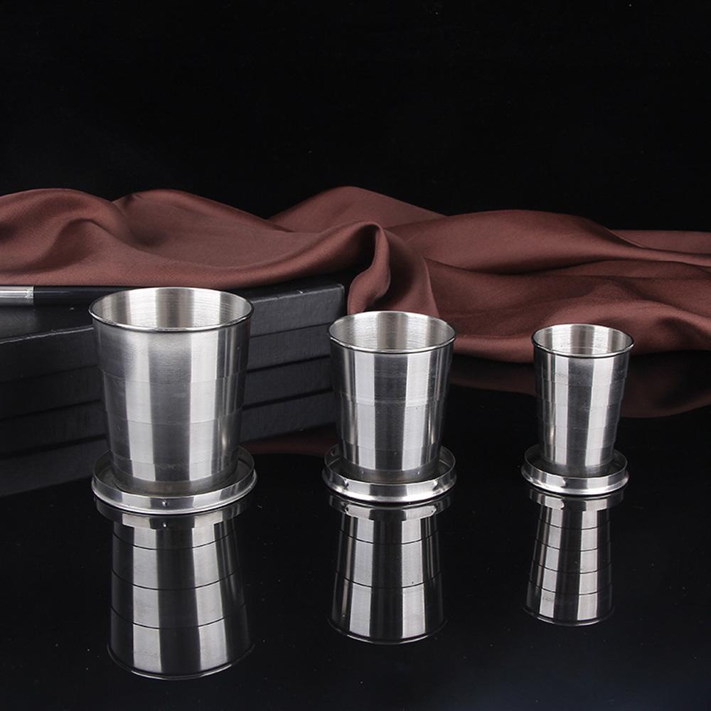 SJJL Cốc gấp bằng thép không gỉ bộ đồ ăn ngoài trời chai với móc khóa uống đi bộ đường dài cốc kính thiên văn