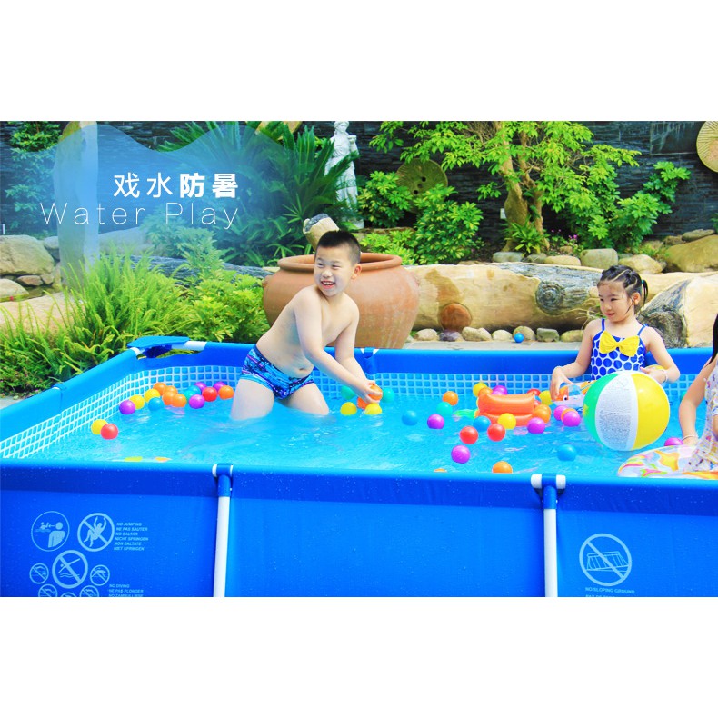 Bể bơi lắp ghép khung kim loại cao cấp 4.5m x 2.2m x 84cm 28273 Siêu KM quà trị giá 300k, 2 bịt tai, 2 phao tròn, 2 bóng