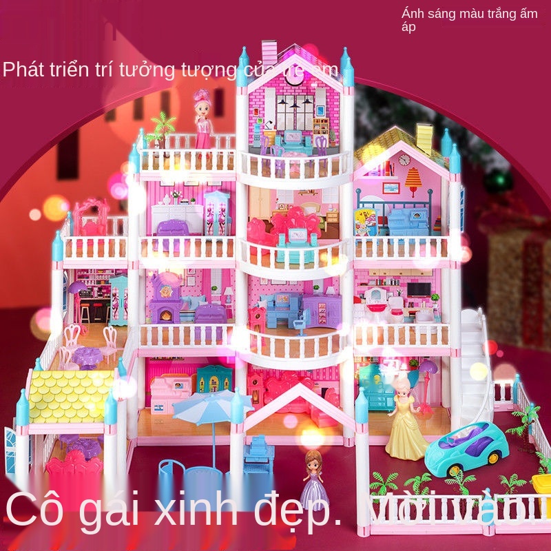 ❐♕✶Trẻ em bé gái trai câu đố chơi nhà món quà sinh nhật lâu đài ánh sáng đồ 3 6 tuổi phù hợp với biệt thự