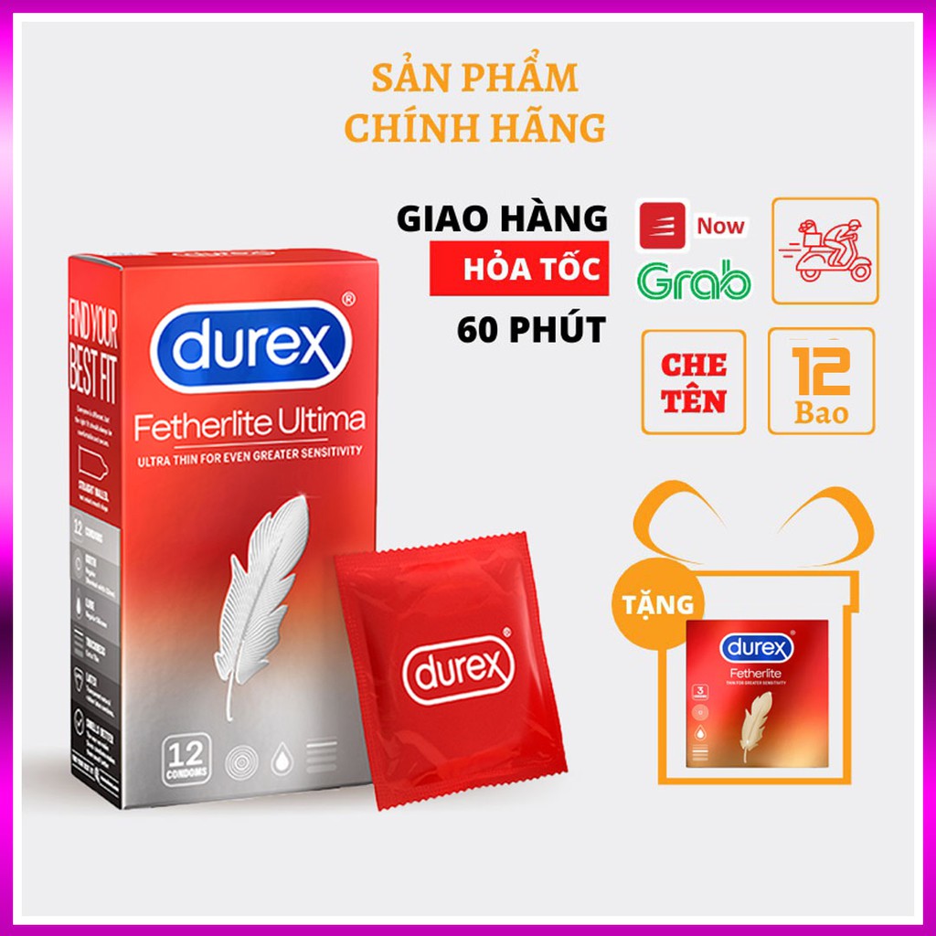 [Durex Fetherlite] Bao Cao Su Durex Fetherlite Chính Hãng Giúp Siêu Mỏng, Chống Xuất Tinh Sớm [CHE TÊN 100%]