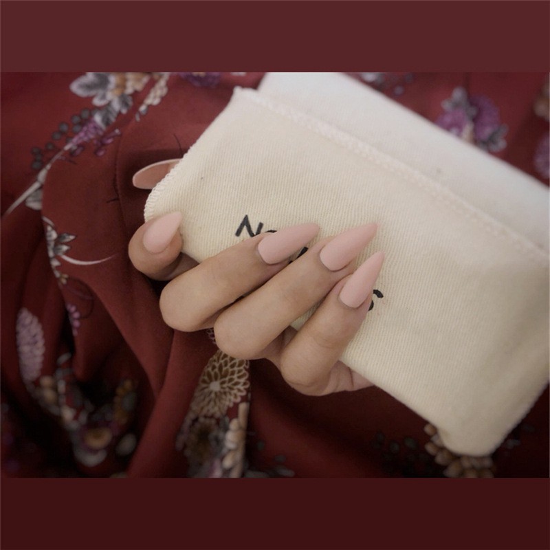 Bộ 24 móng tay giả Nail Nina trang trí nghệ thuật hoạ tiết hồng cánh sen mã 256【Tặng kèm dụng cụ lắp】