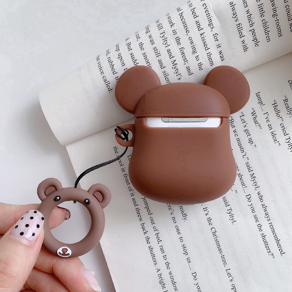 YT-Apple AirPods For Silicone case Shockproof Bluetooth Earphones Protective Cover Cartoon Brown Bear