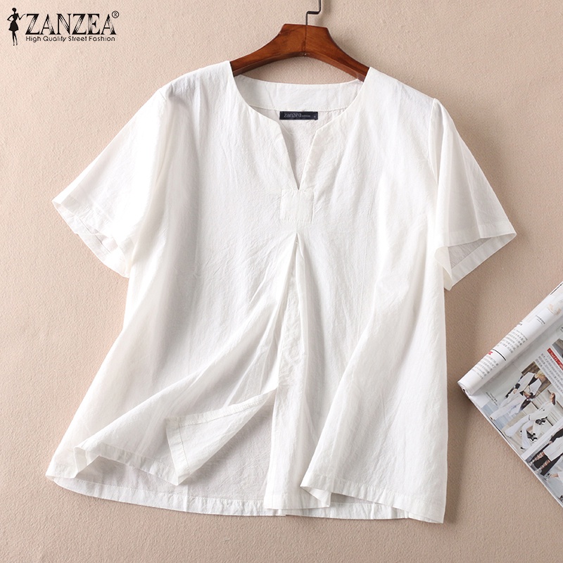 Zanzea Áo Kiểu Tay Ngắn Cổ Tròn Dáng Rộng Thời Trang Đi Biển Xinh Xắn Cho Nữ