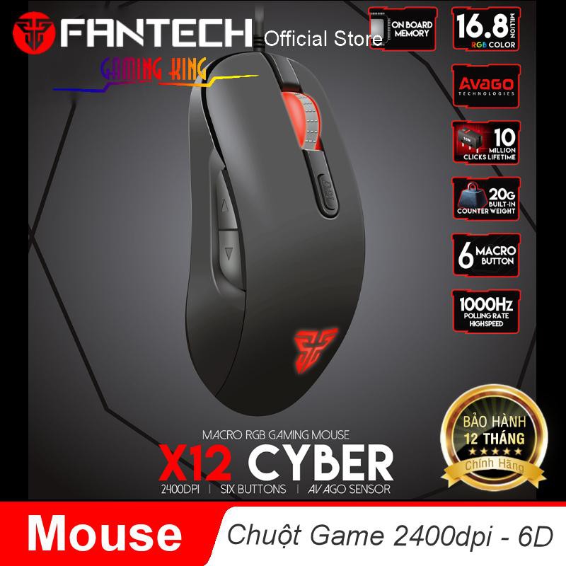 Chuột Gaming RGB 2400dpi có dây, 6 nút, dây nilon bện Fantech x12 | BigBuy360 - bigbuy360.vn