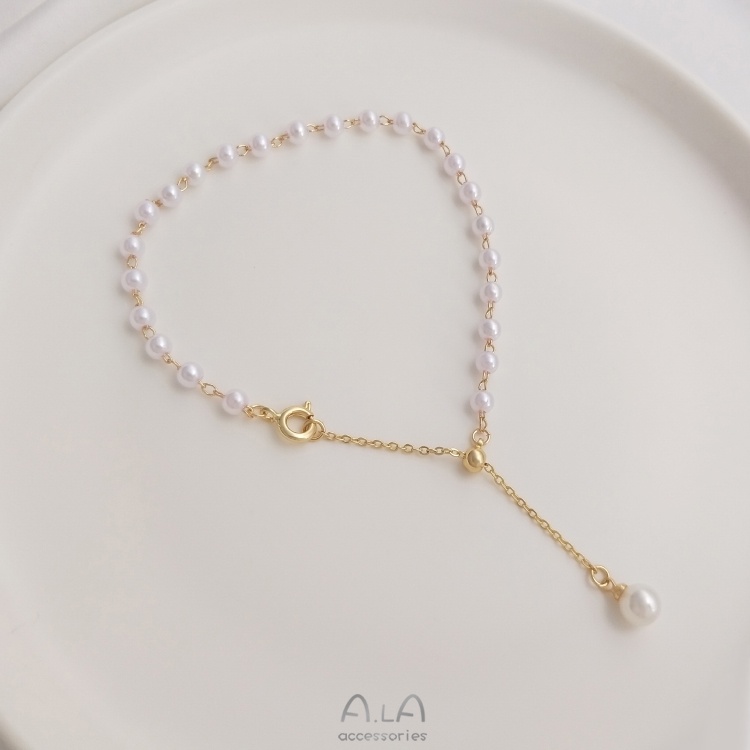 Phụ Kiện Dây Chuỗi Hạt Ngọc Trai Màu Vàng 14K Có Thể Điều Chỉnh Tiện Dụng diy