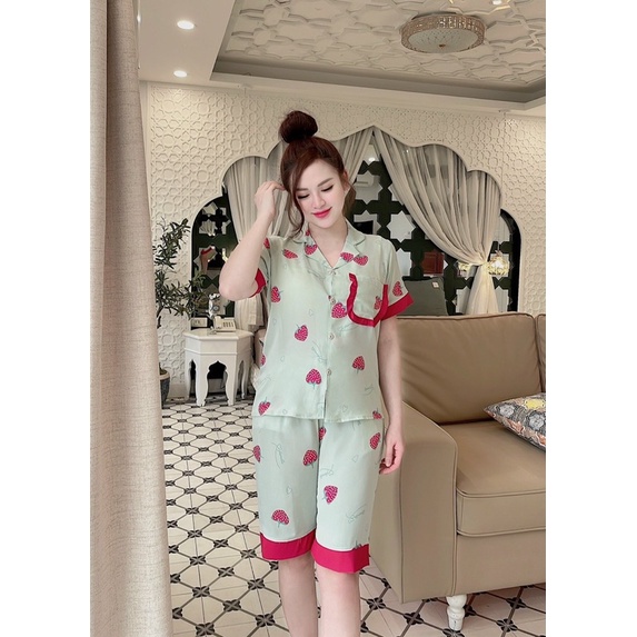Đồ bộ pijama lụa lửng. đồ bộ lụa pijama quần lửng hàng bán shop xịn