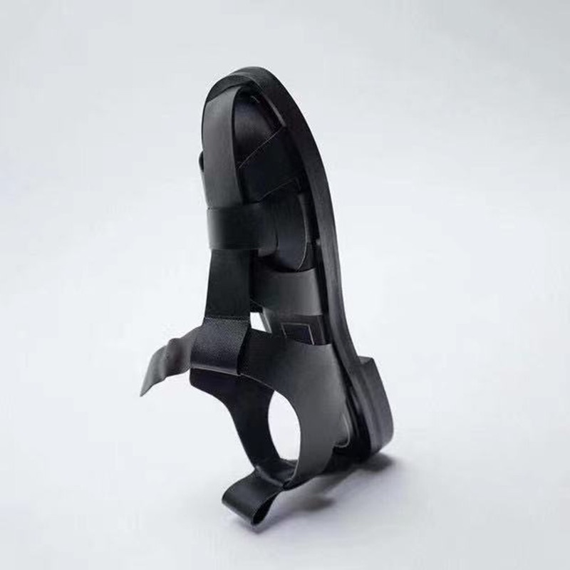 2022ZARA trendy new light beige round head leather flat sandals for women